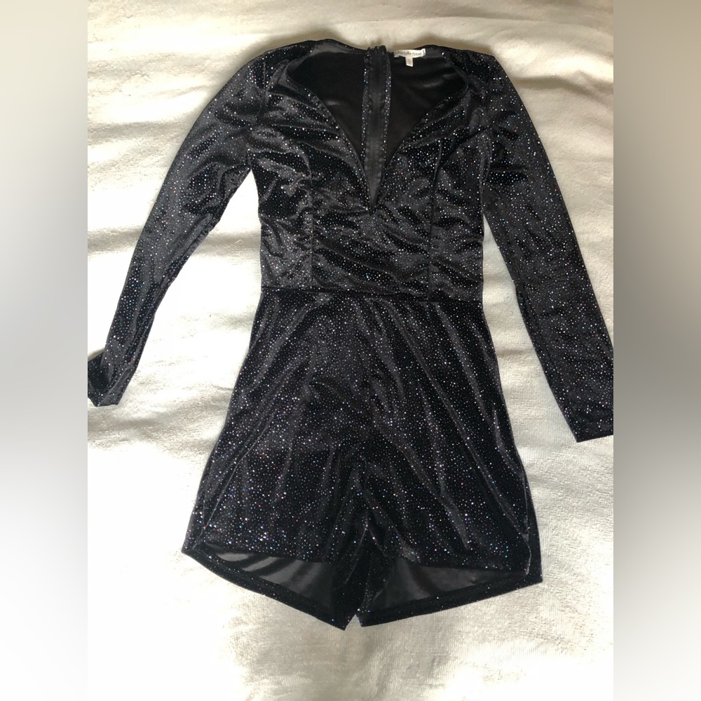 Black Sparkly Velvet Romper